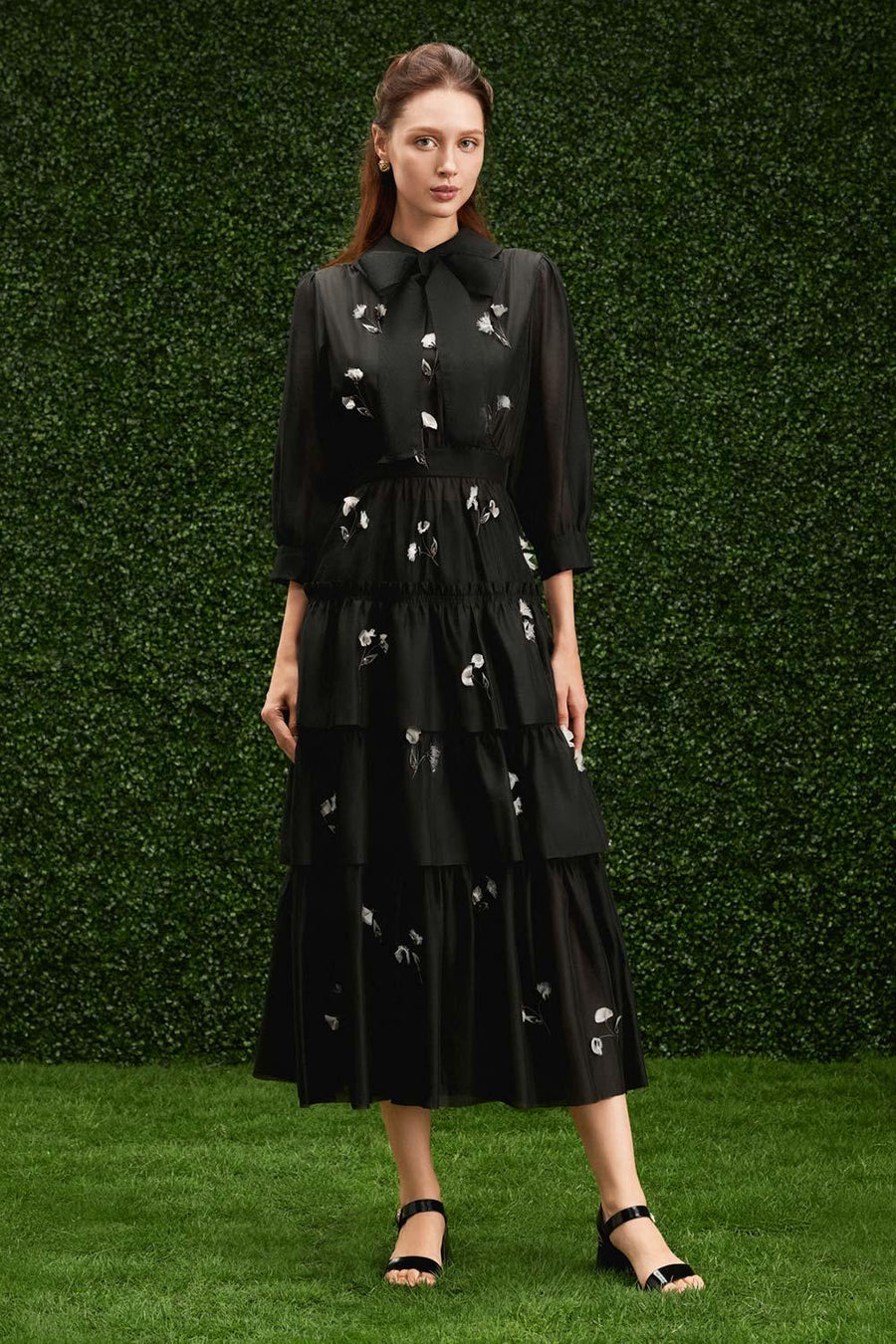 Julie Layered Ribbon Organza Midi Dress 5