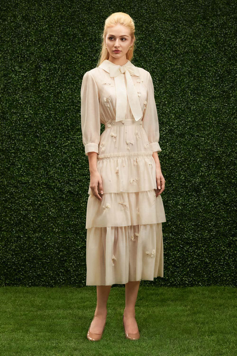 Julie Layered Ribbon Organza Midi Dress 6