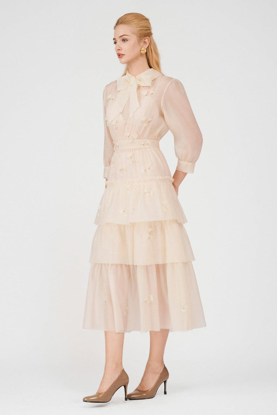 Julie Layered Ribbon Organza Midi Dress 9