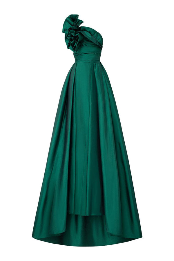 Julieta Fit and Flare One Shoulder Silk Taffeta Floor Length Dress