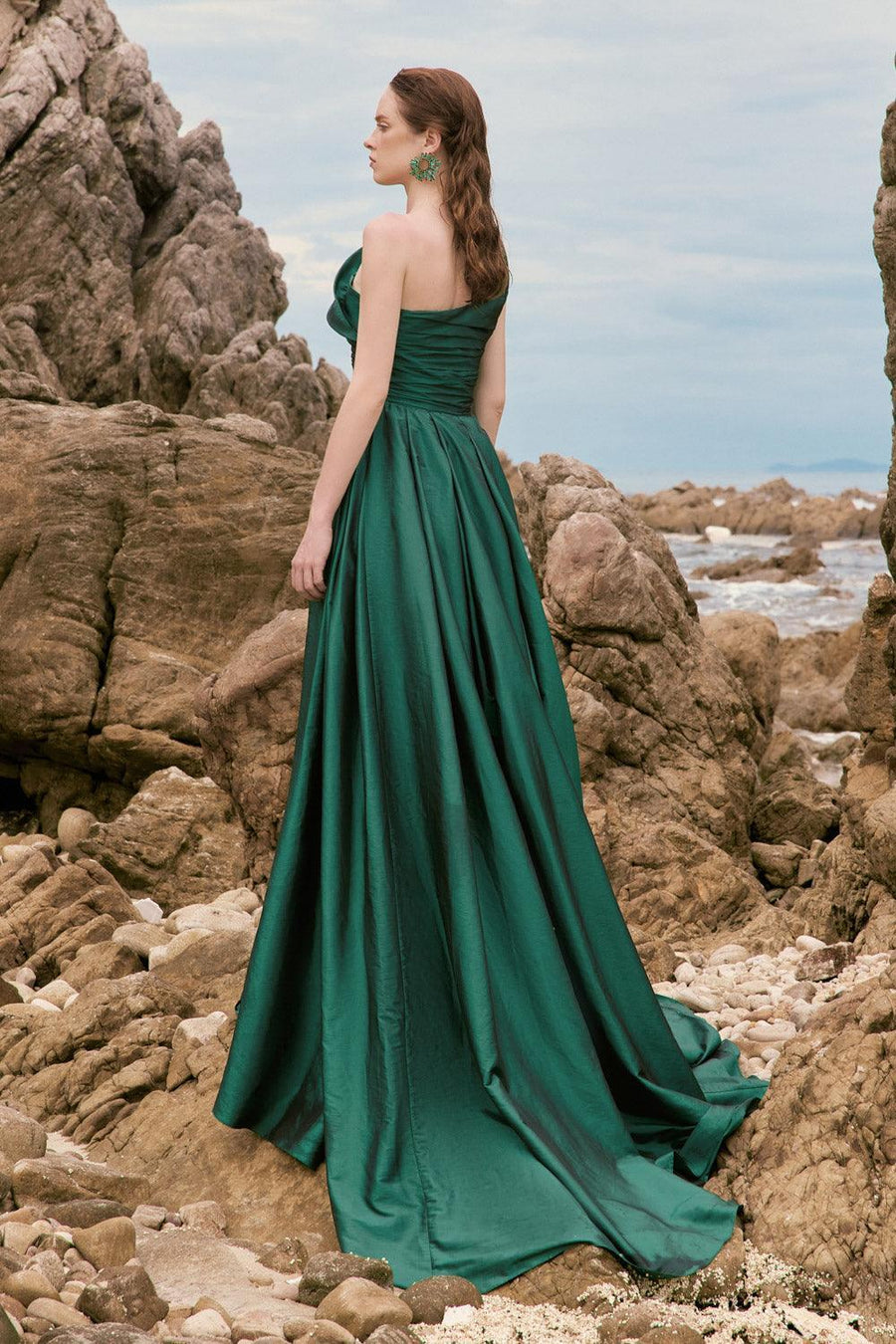 Julieta Fit and Flare One Shoulder Silk Taffeta Floor Length Dress Gown Dress 21Six
