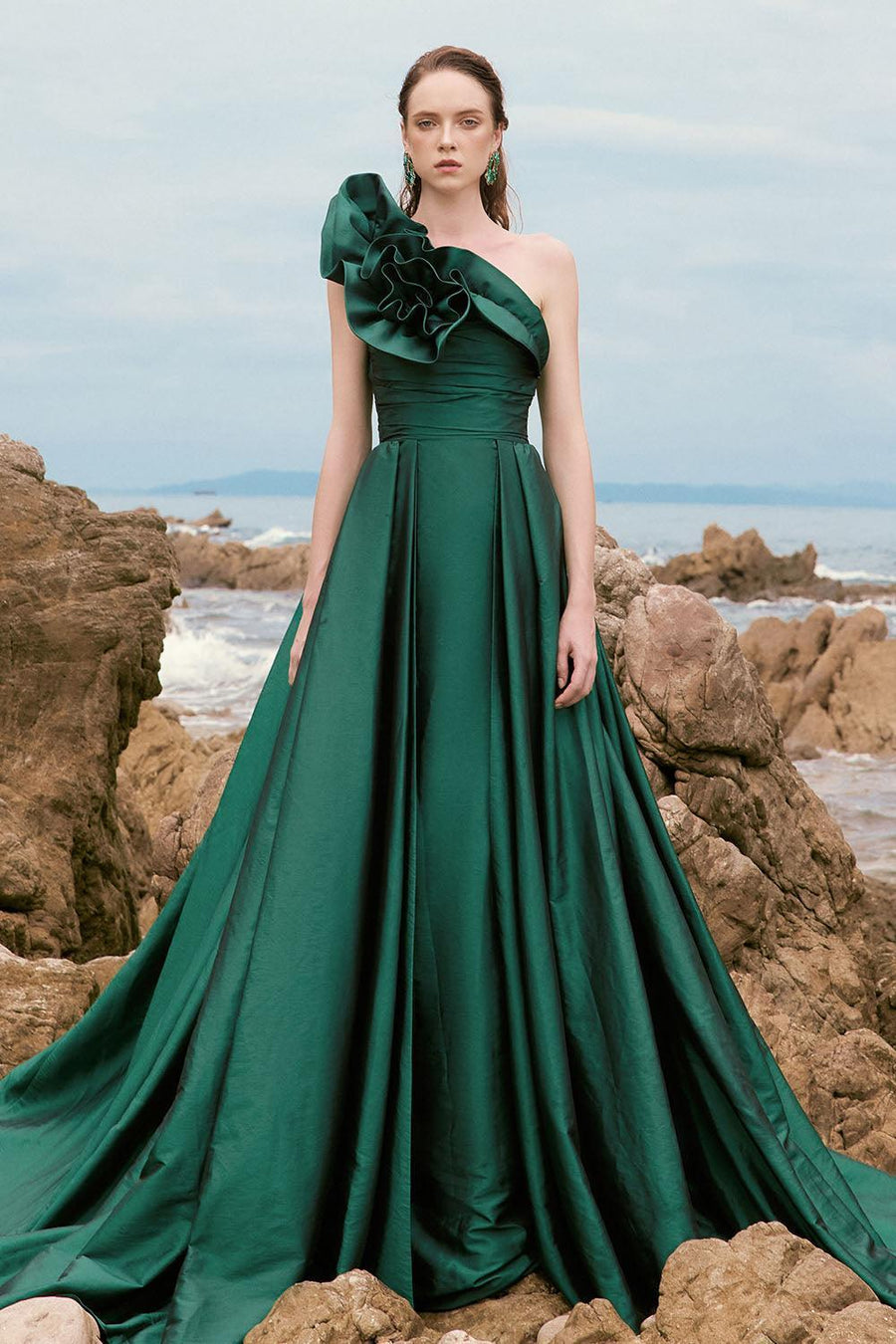 Julieta Fit and Flare One Shoulder Silk Taffeta Floor Length Dress Gown Dress 21Six