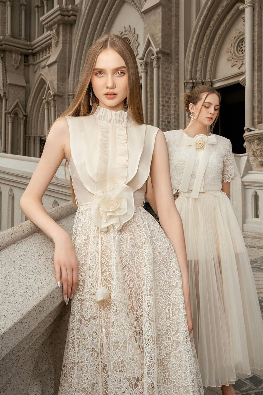 Kajun A-line Ruffle Collar Lace Midi Dress Midi Dress Darling Diva