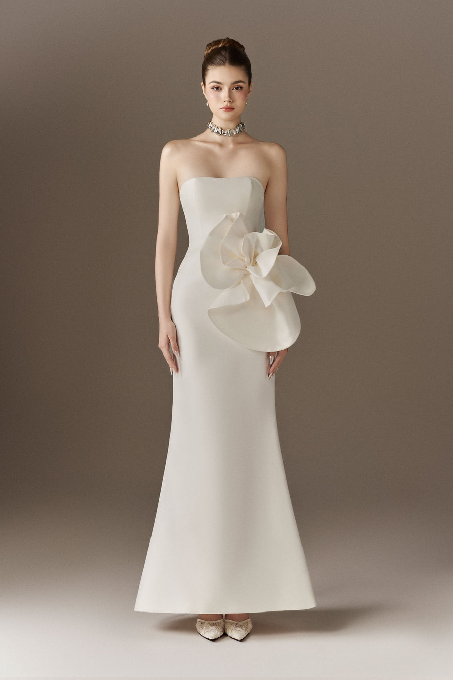 Floralia  Bandeau Maxi Dress With Oversized 3D Flower 1