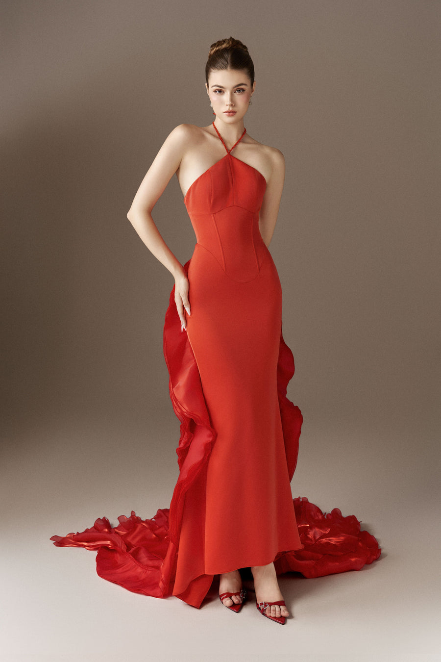 Phoenixia Halter Corset Gown With Cascading Flames 1