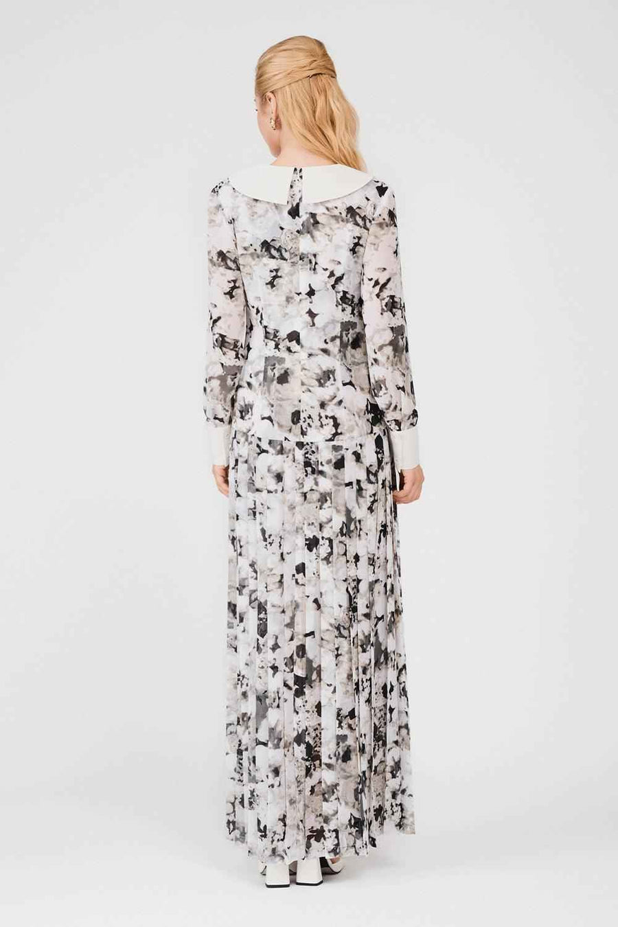 Kallie Drop Waist Pleated Chiffon Maxi Dress