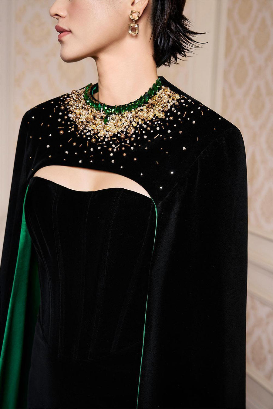 Kallie Sheath Cape Sleeved Velvet Floor Length Dress Gown Dress I.H.F Atelier