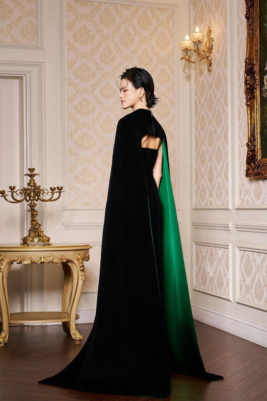 Kallie Sheath Cape Sleeved Velvet Floor Length Dress Gown Dress I.H.F Atelier