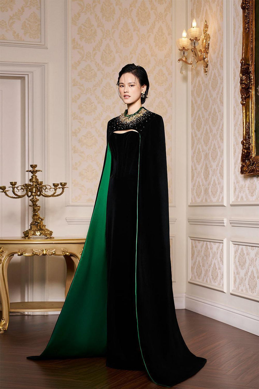 Kallie Sheath Cape Sleeved Velvet Floor Length Dress Gown Dress I.H.F Atelier