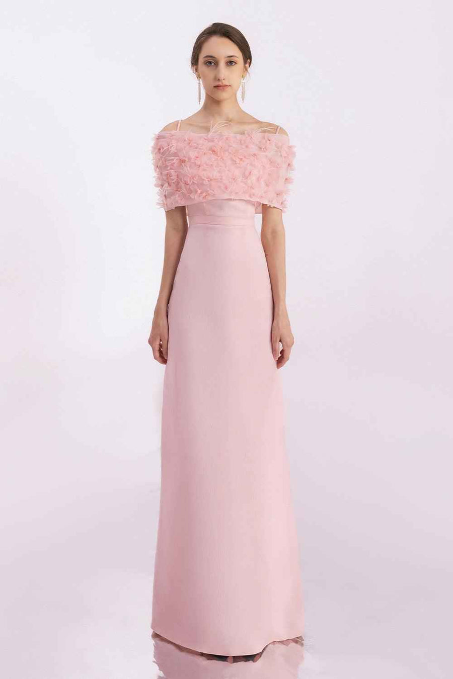 Kamila A-line Flower Applique Mesh Taffeta Floor Length Dress