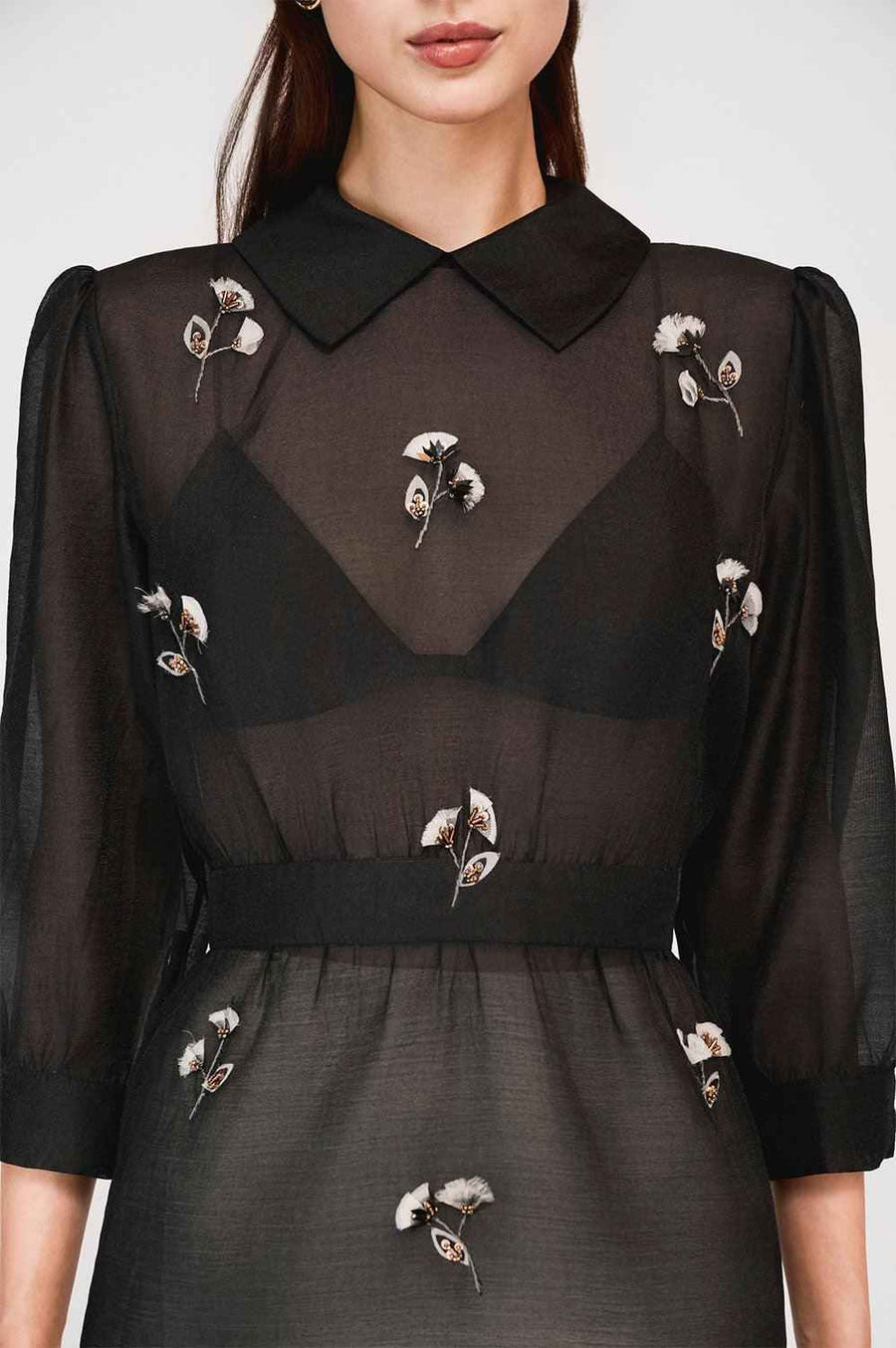 Kamiyah Peplum Flower Applique Organza Top