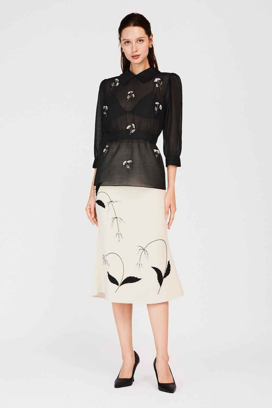 Kamiyah Peplum Flower Applique Organza Top