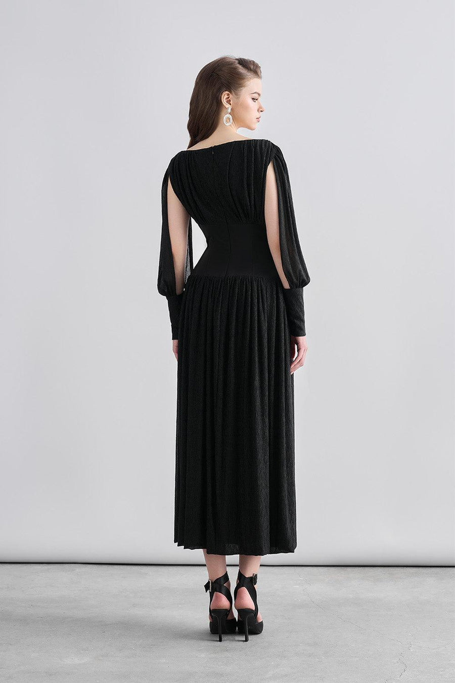 Kara Gathered Corset Waist Mesh Sheer Midi Dress Midi Dress Cordia