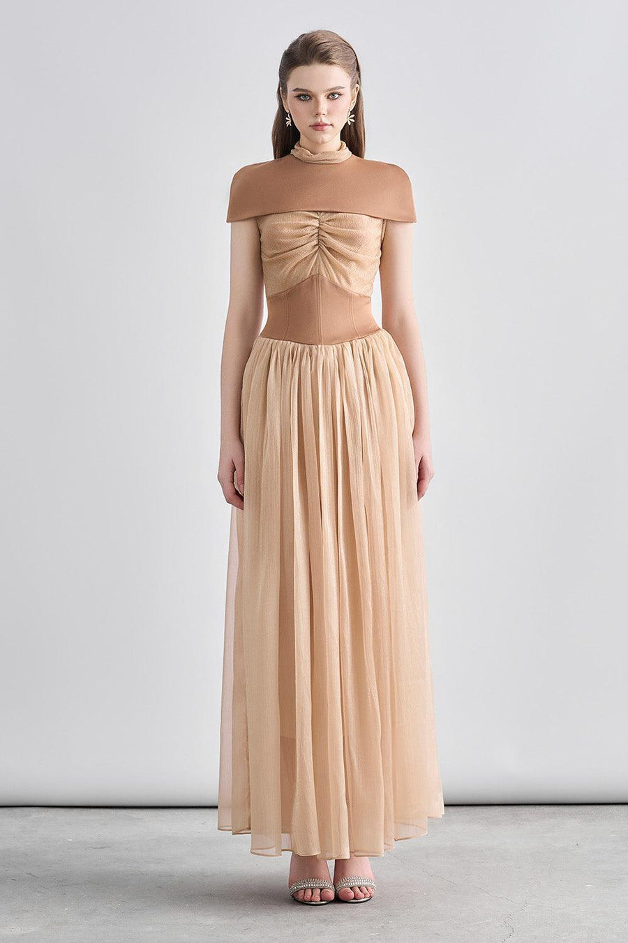 Kathryn Fit and Flare Cape Shoulder Chanel Maxi Dress Maxi Dress Cordia