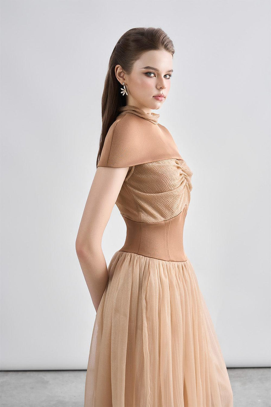 Kathryn Fit and Flare Cape Shoulder Chanel Maxi Dress Maxi Dress Cordia