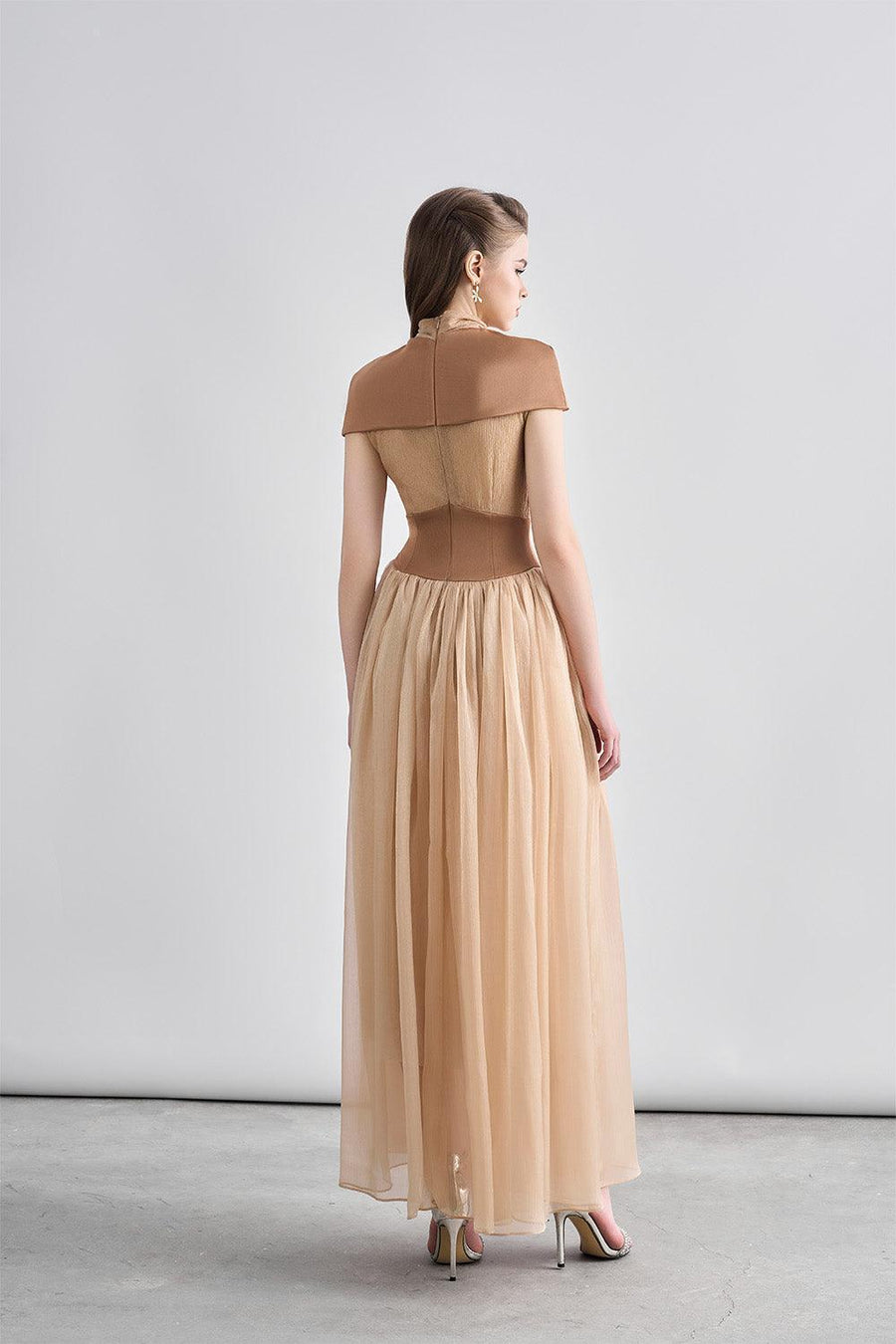 Kathryn Fit and Flare Cape Shoulder Chanel Maxi Dress Maxi Dress Cordia
