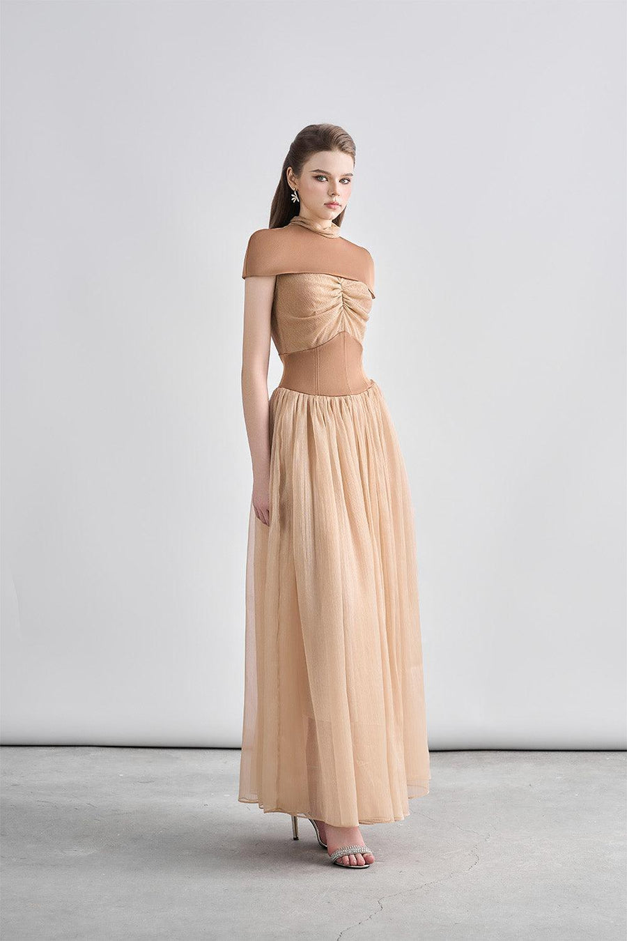 Kathryn Fit and Flare Cape Shoulder Chanel Maxi Dress Maxi Dress Cordia