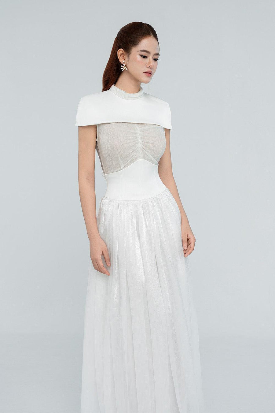 Kathryn Fit and Flare Cape Shoulder Chanel Maxi Dress Maxi Dress Cordia