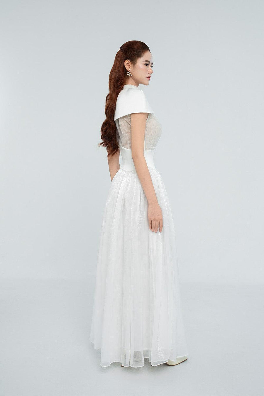 Kathryn Fit and Flare Cape Shoulder Chanel Maxi Dress Maxi Dress Cordia