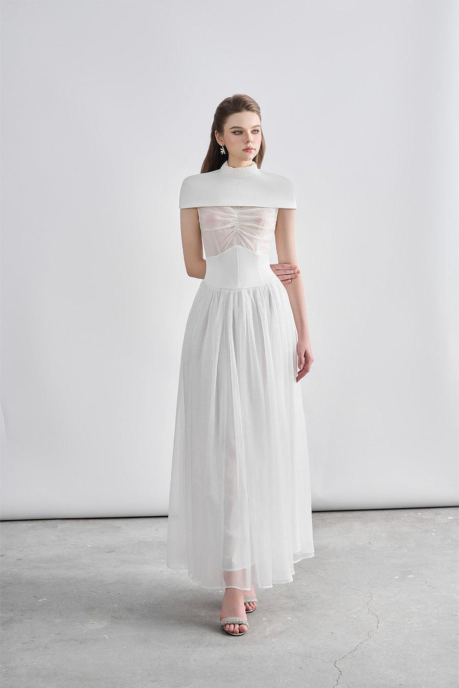 Kathryn Fit and Flare Cape Shoulder Chanel Maxi Dress Maxi Dress Cordia