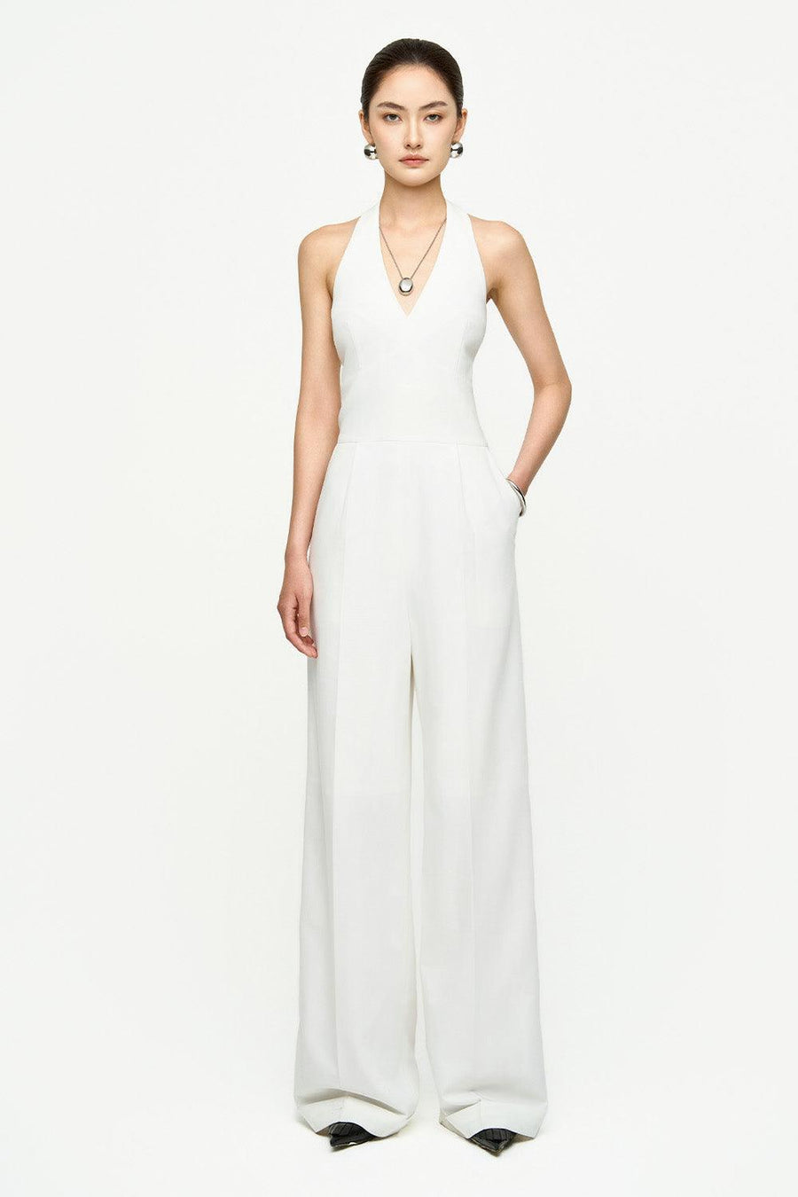 Katie Halter Side Pocket Twill Floor Length Jumpsuit 6