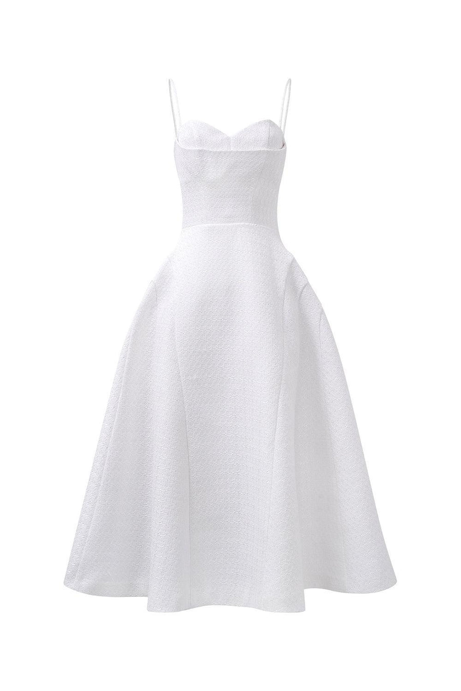Keelin A-line Sweetheart Neck Tweed Midi Dress Midi Dress Delicate
