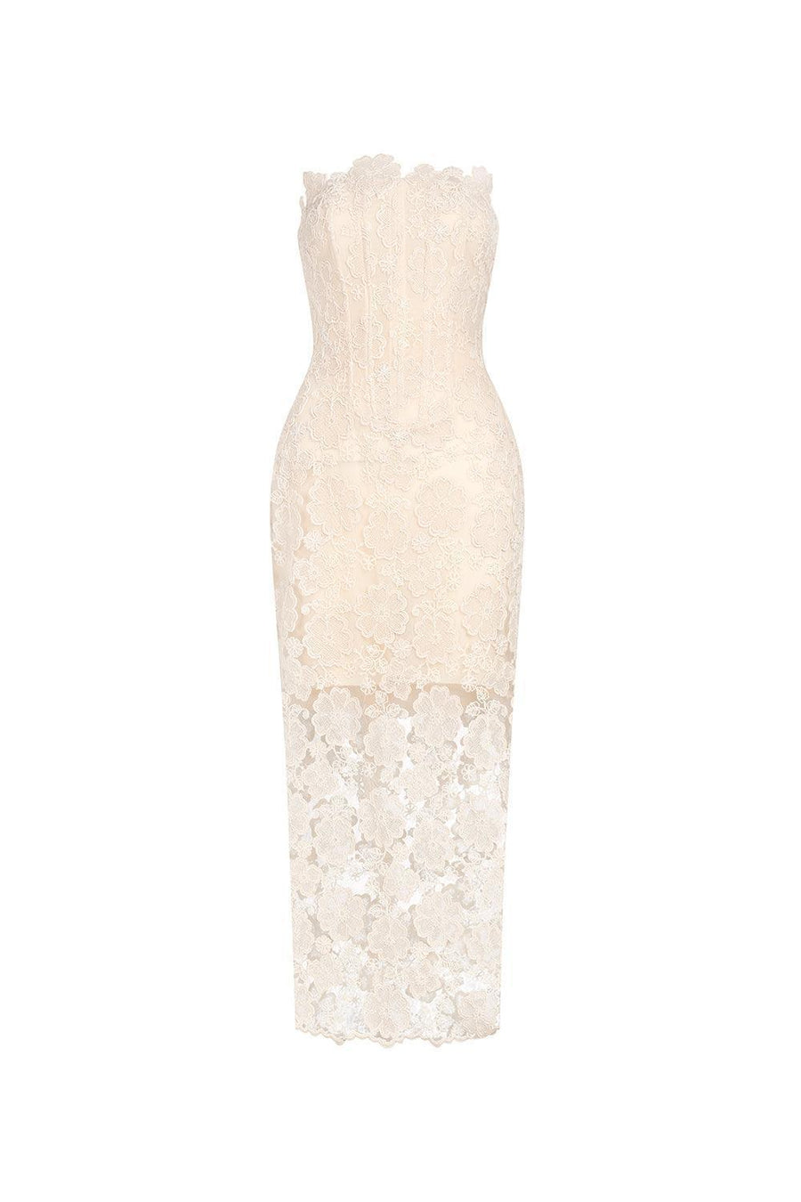 Keira Strapless Corset Waist Lace Midi Dress Midi Dress LASSY