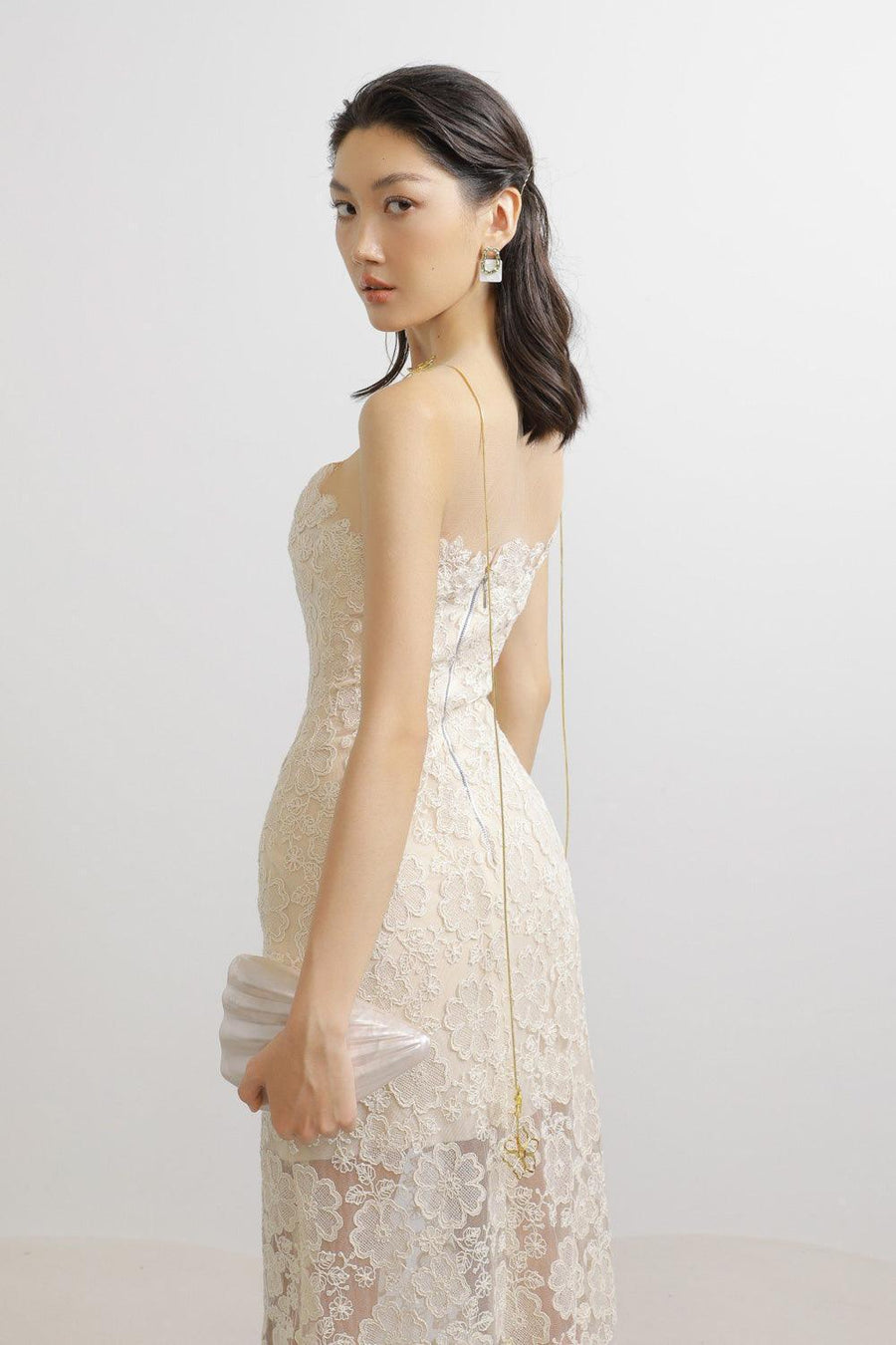 Keira Strapless Corset Waist Lace Midi Dress Midi Dress LASSY