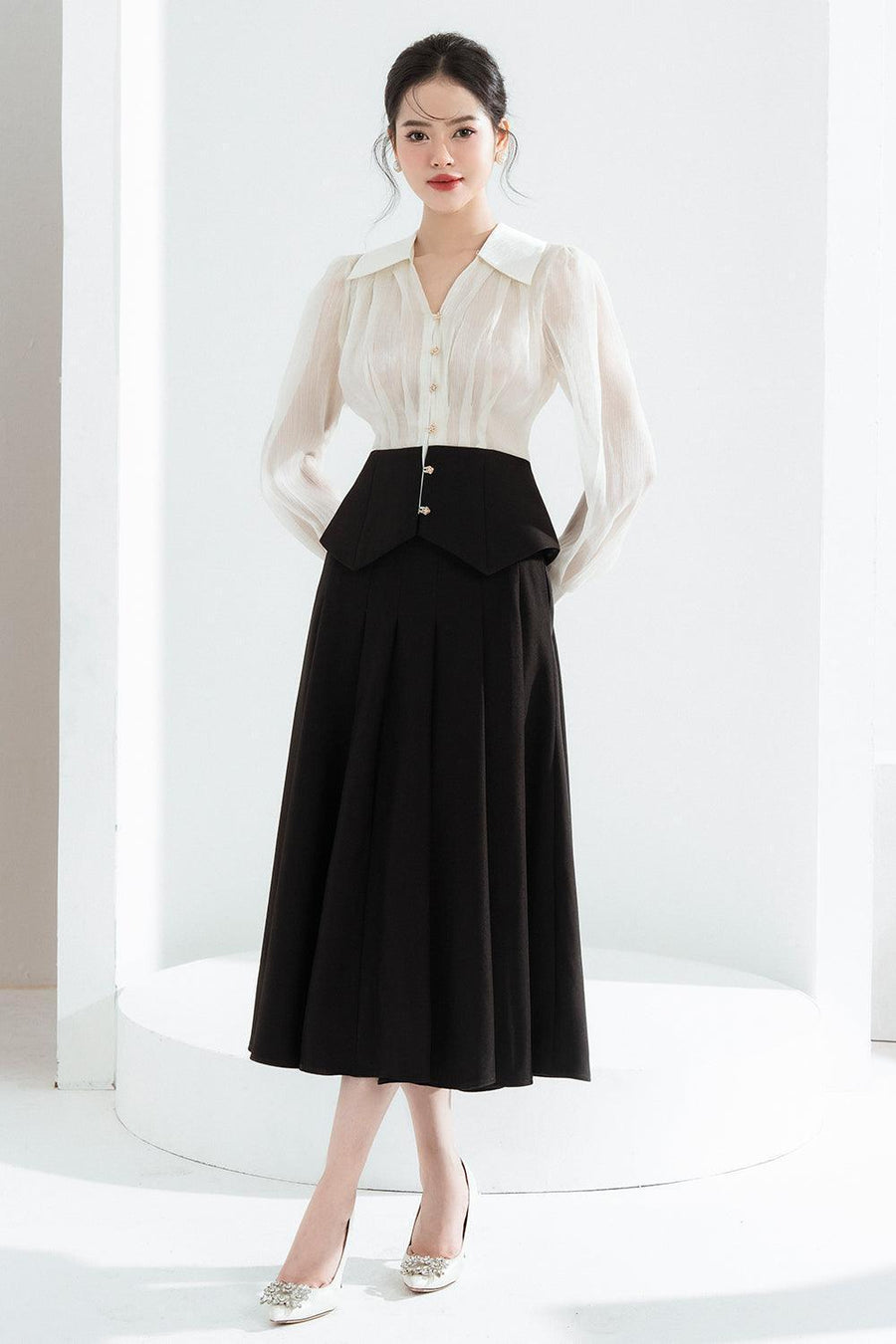 Kelly Peplum Long Sleeved Chiffon Shirt Shirt Cordia