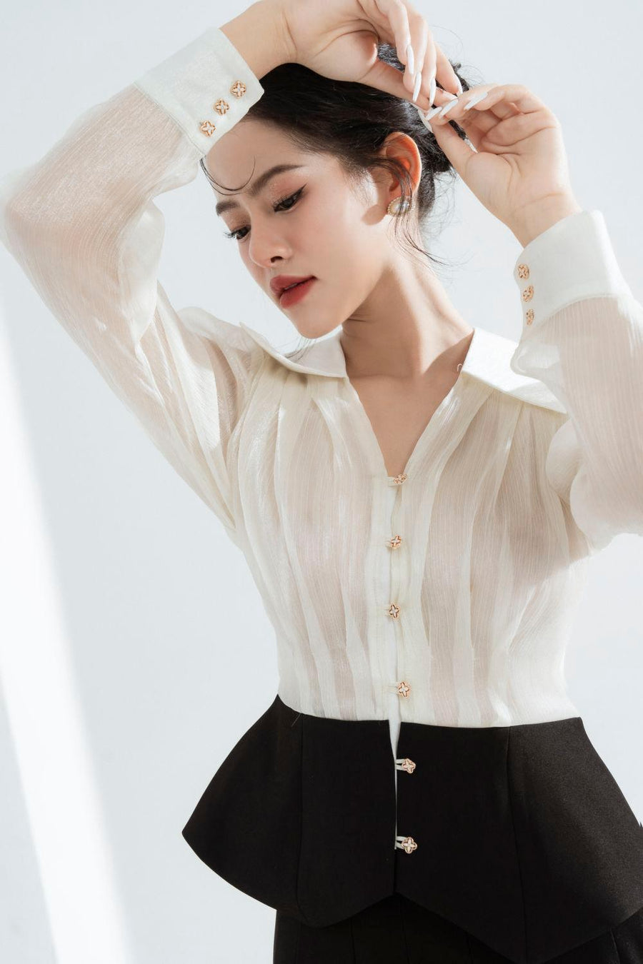 Kelly Peplum Long Sleeved Chiffon Shirt Shirt Cordia