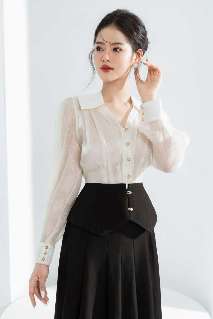 Kelly Peplum Long Sleeved Chiffon Shirt Shirt Cordia