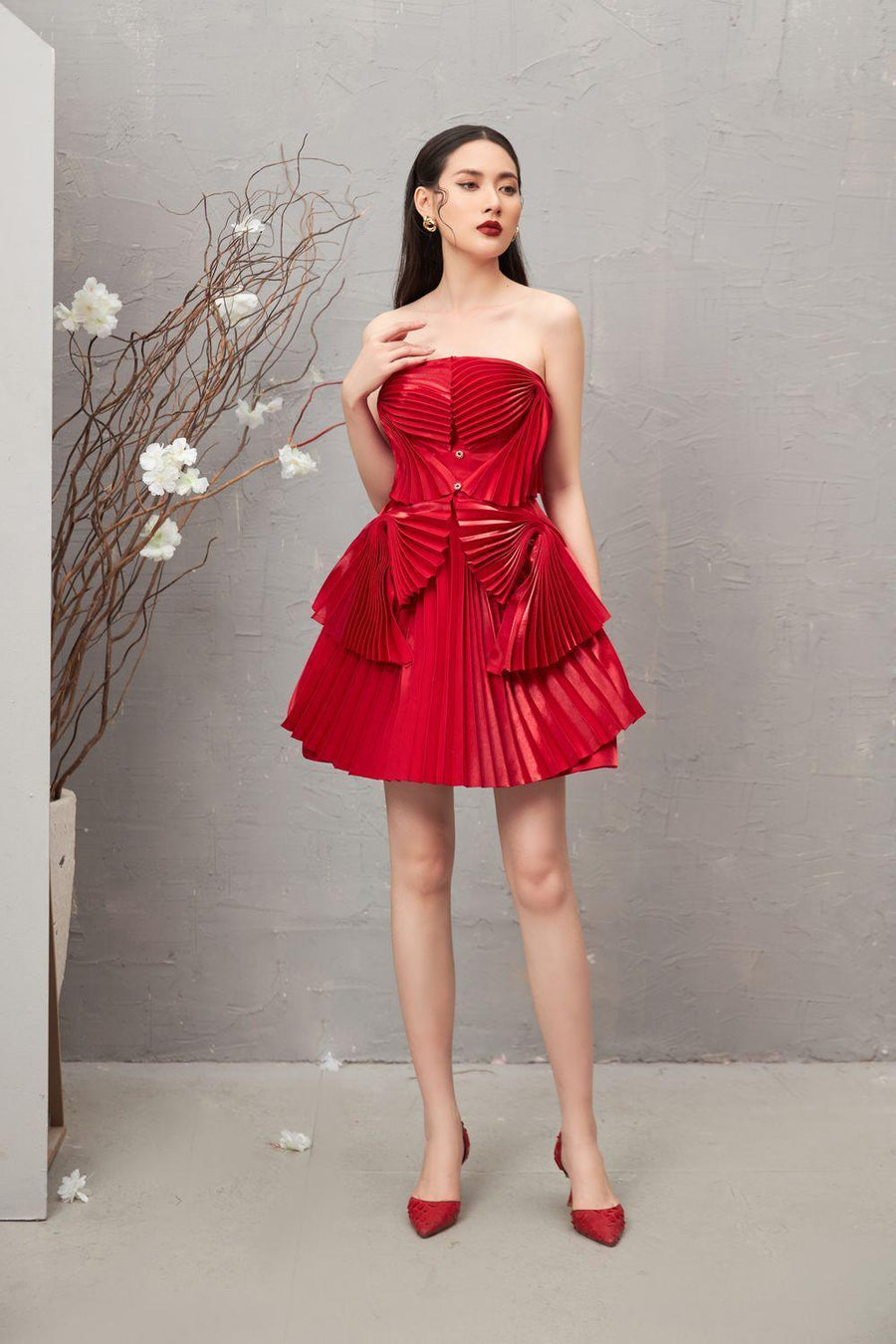 Kelsey Strapless Pleated Taffeta Mini Dress 11