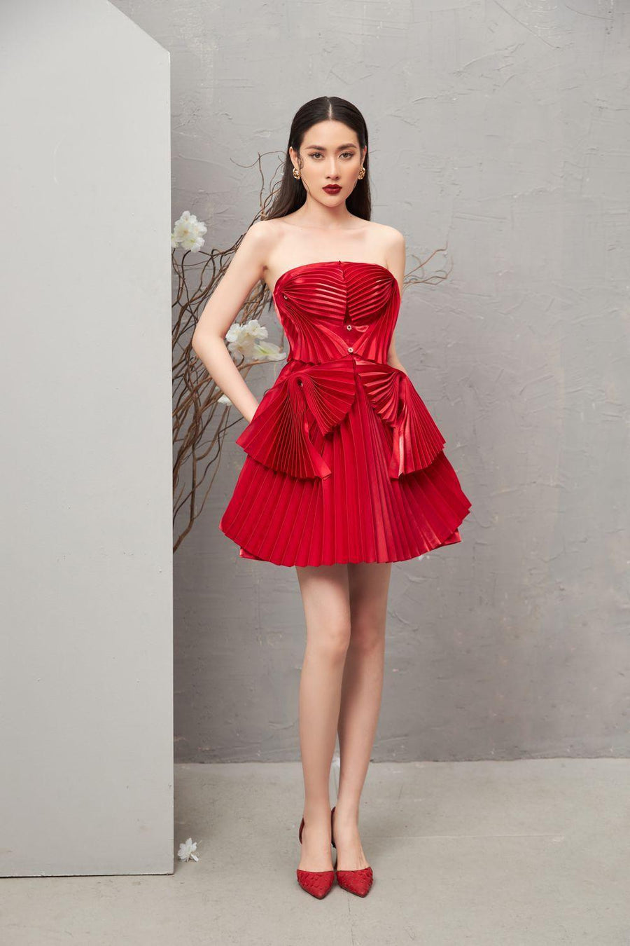 Kelsey Strapless Pleated Taffeta Mini Dress 6