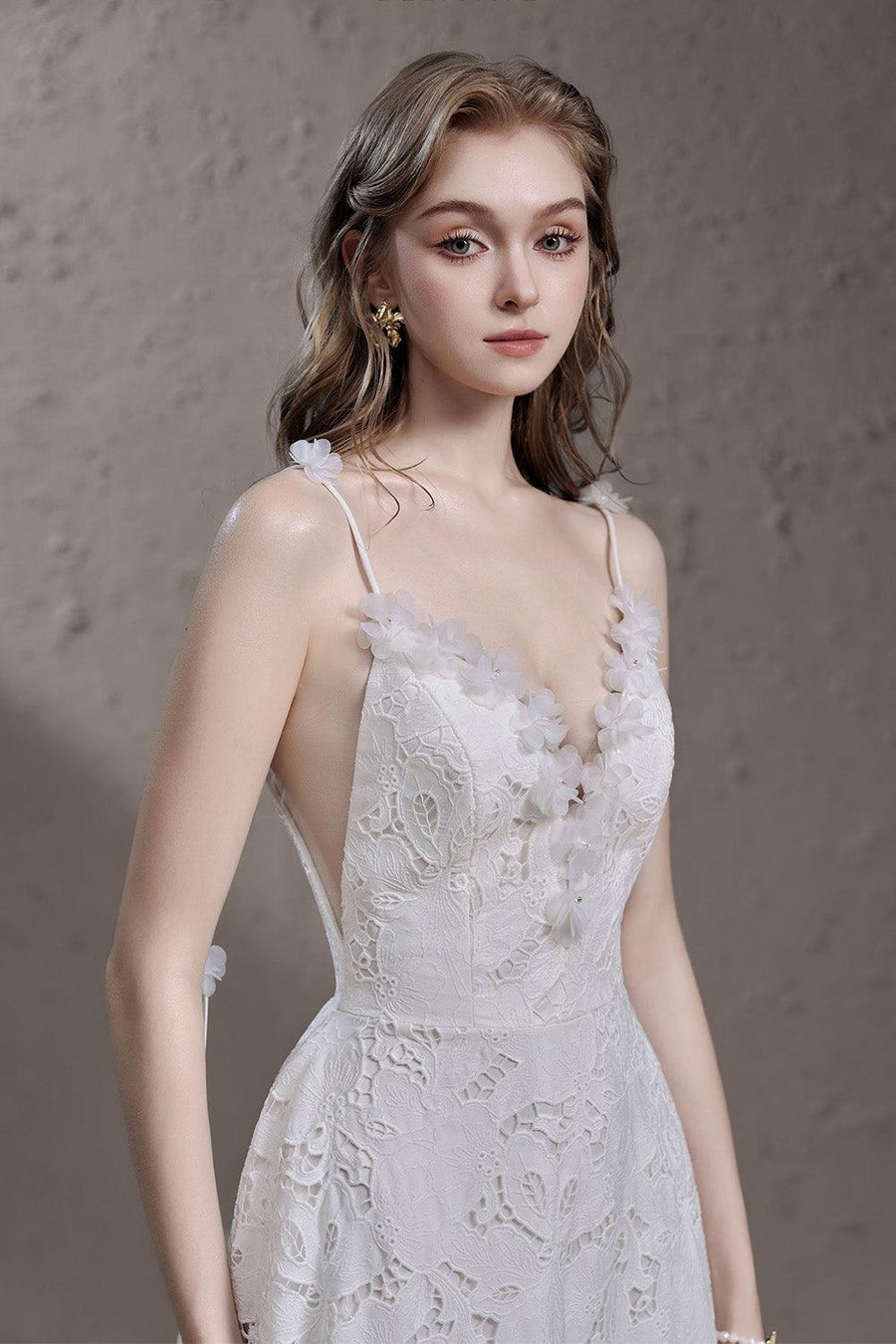 Kendall A-line Plunge Neck Lace Floor Length Dress Maxi Dress Delicate