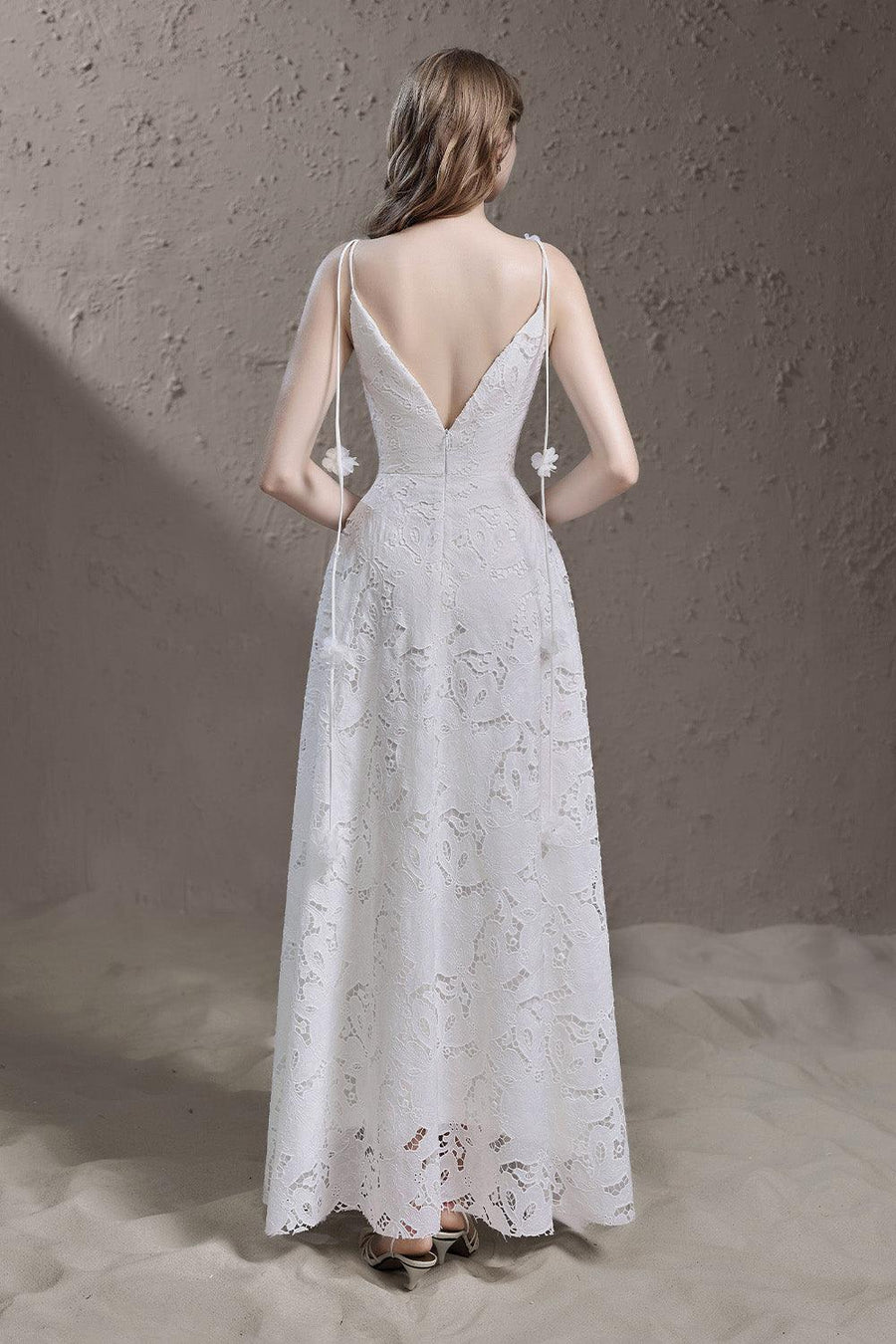 Kendall A-line Plunge Neck Lace Floor Length Dress Maxi Dress Delicate
