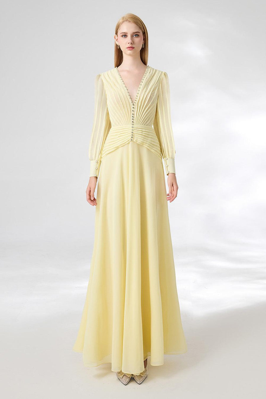 Khalil A-line Cuff Sleeved Chiffon Floor Length Dress 10