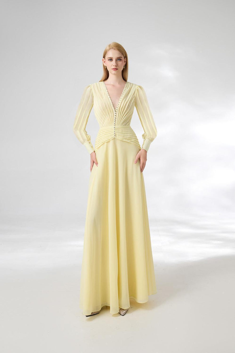 Khalil A-line Cuff Sleeved Chiffon Floor Length Dress 6