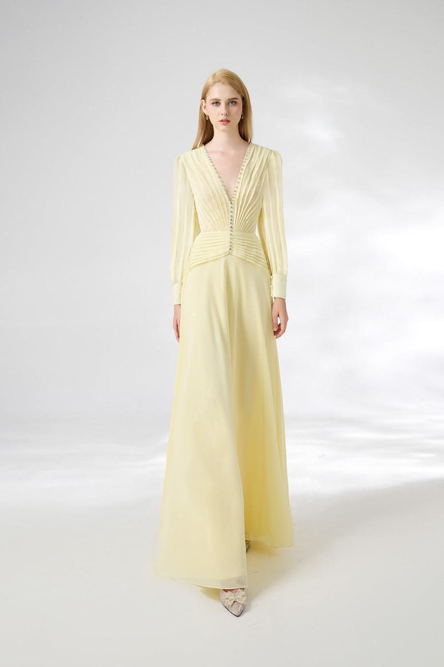 Khalil A-line Cuff Sleeved Chiffon Floor Length Dress 7