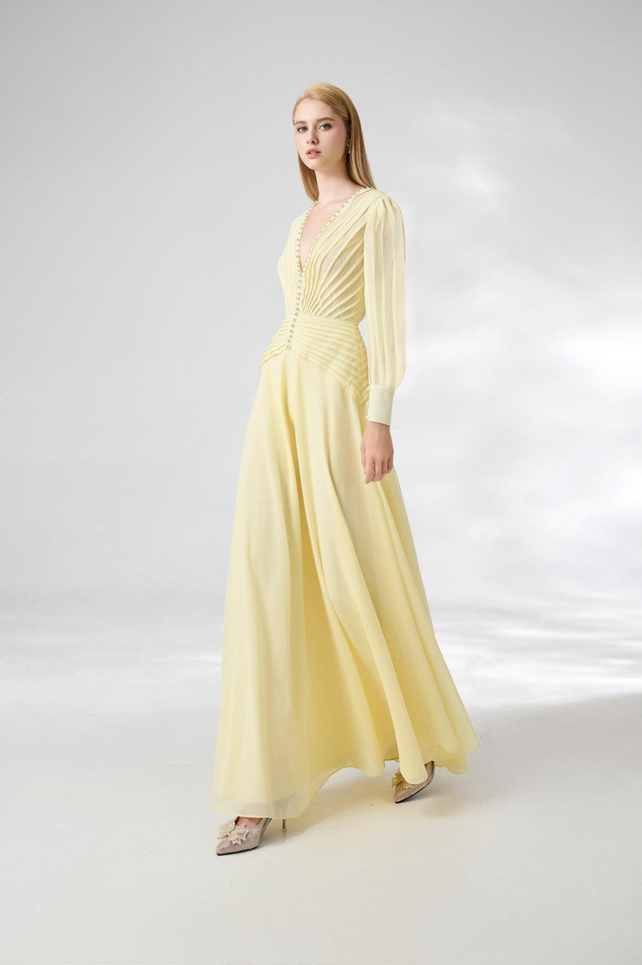 Khalil A-line Cuff Sleeved Chiffon Floor Length Dress 8