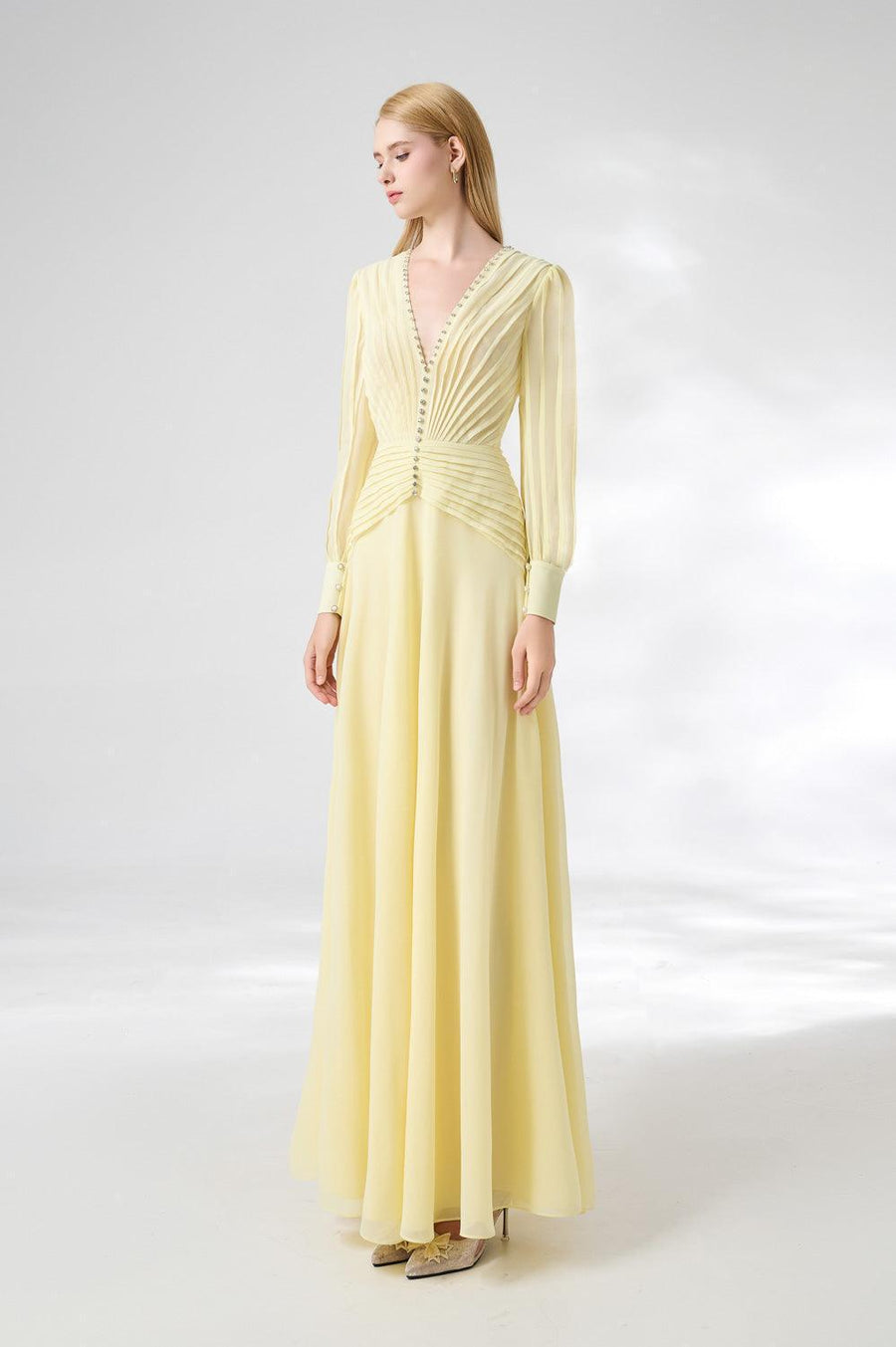 Khalil A-line Cuff Sleeved Chiffon Floor Length Dress 9