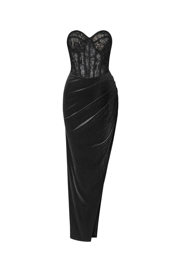 Kiera Asymmetric Draped Velvet Ankle Length Dress