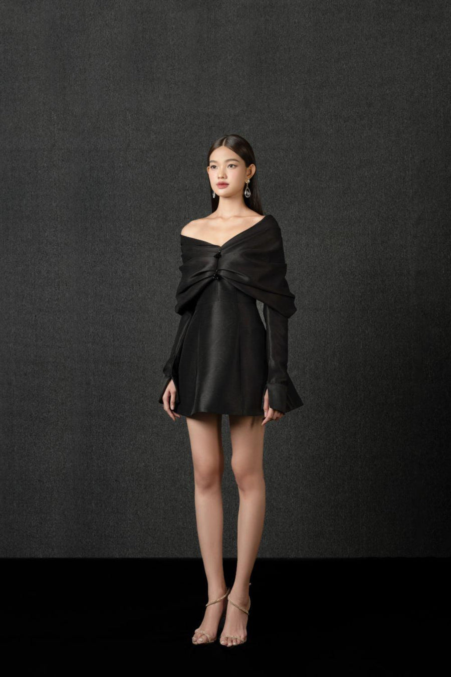 Kieran A-line Off-Shoulder Taffeta Mini Dress Black Mini Dress Pesty