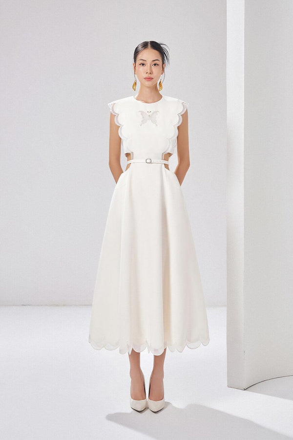 Kimberly A-line Sleeveless Crepe Midi Dress