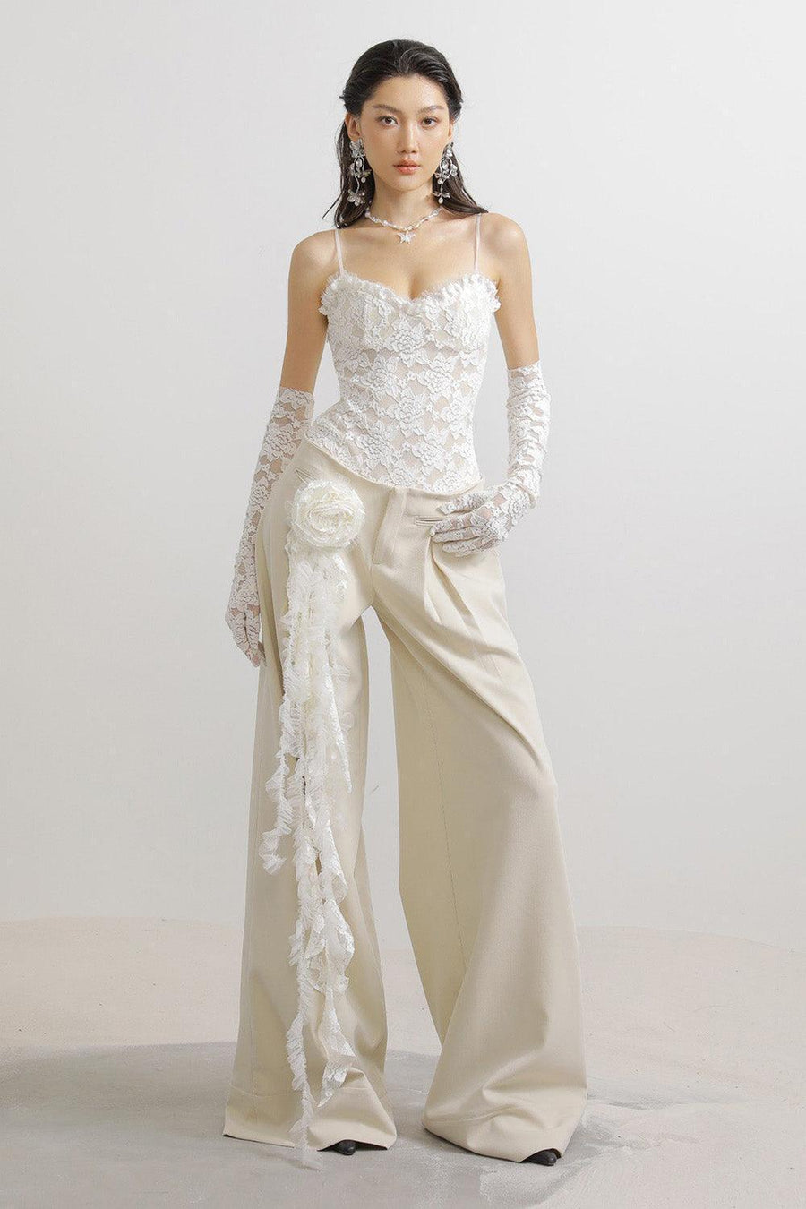 Kinley Flared Pleated Wool Floor Length Pants Pants LASSY