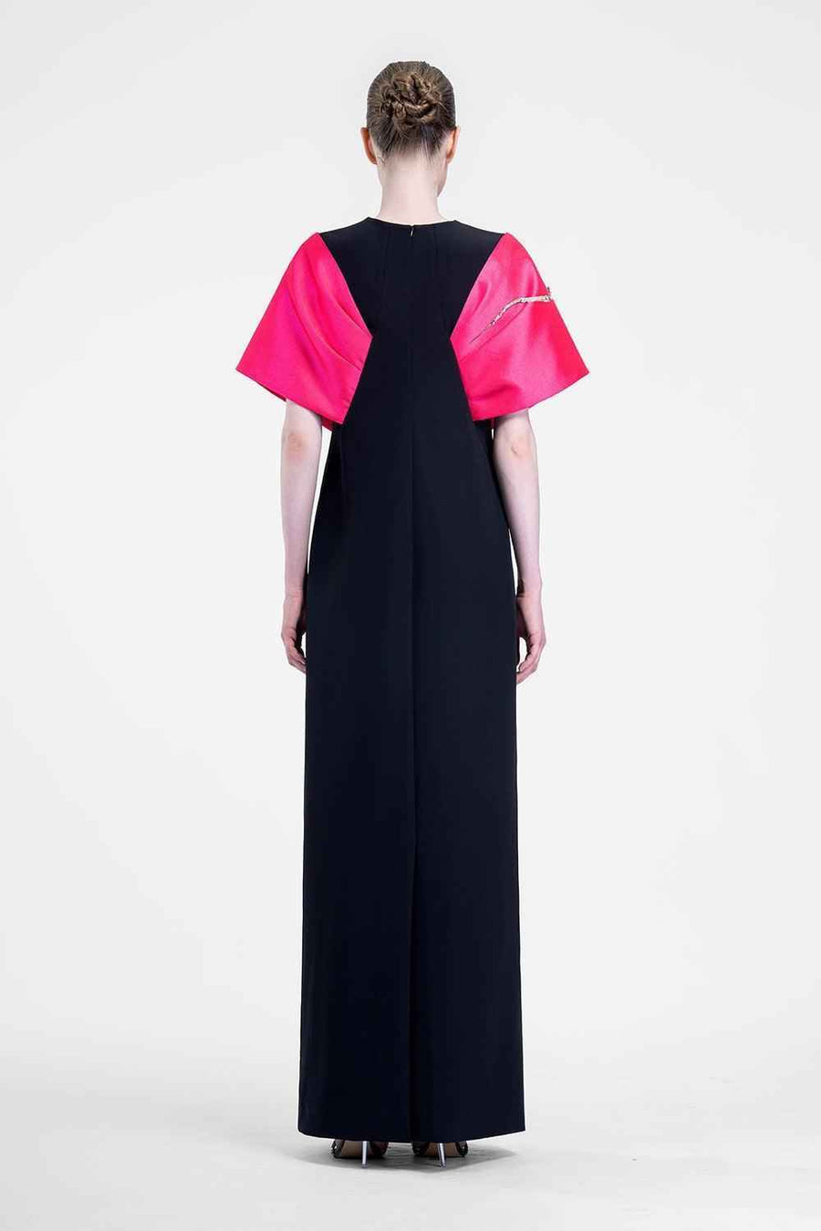 Knot Straight Cape Sleeved Twill Cotton Maxi Dress