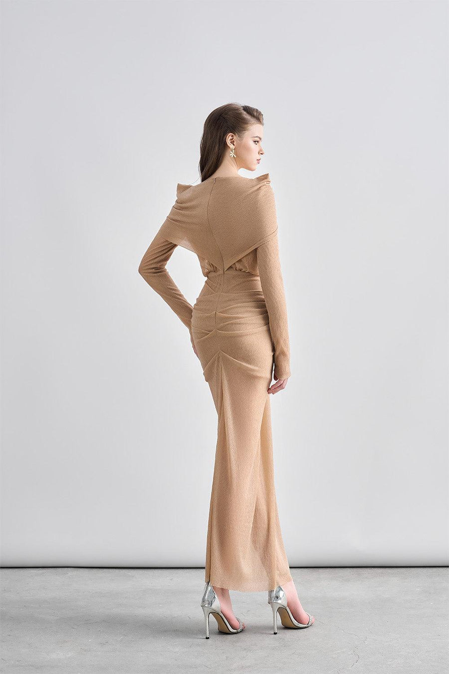 Kora Sarong Boat Neck Mesh Sheer Maxi Dress Maxi Dress Cordia