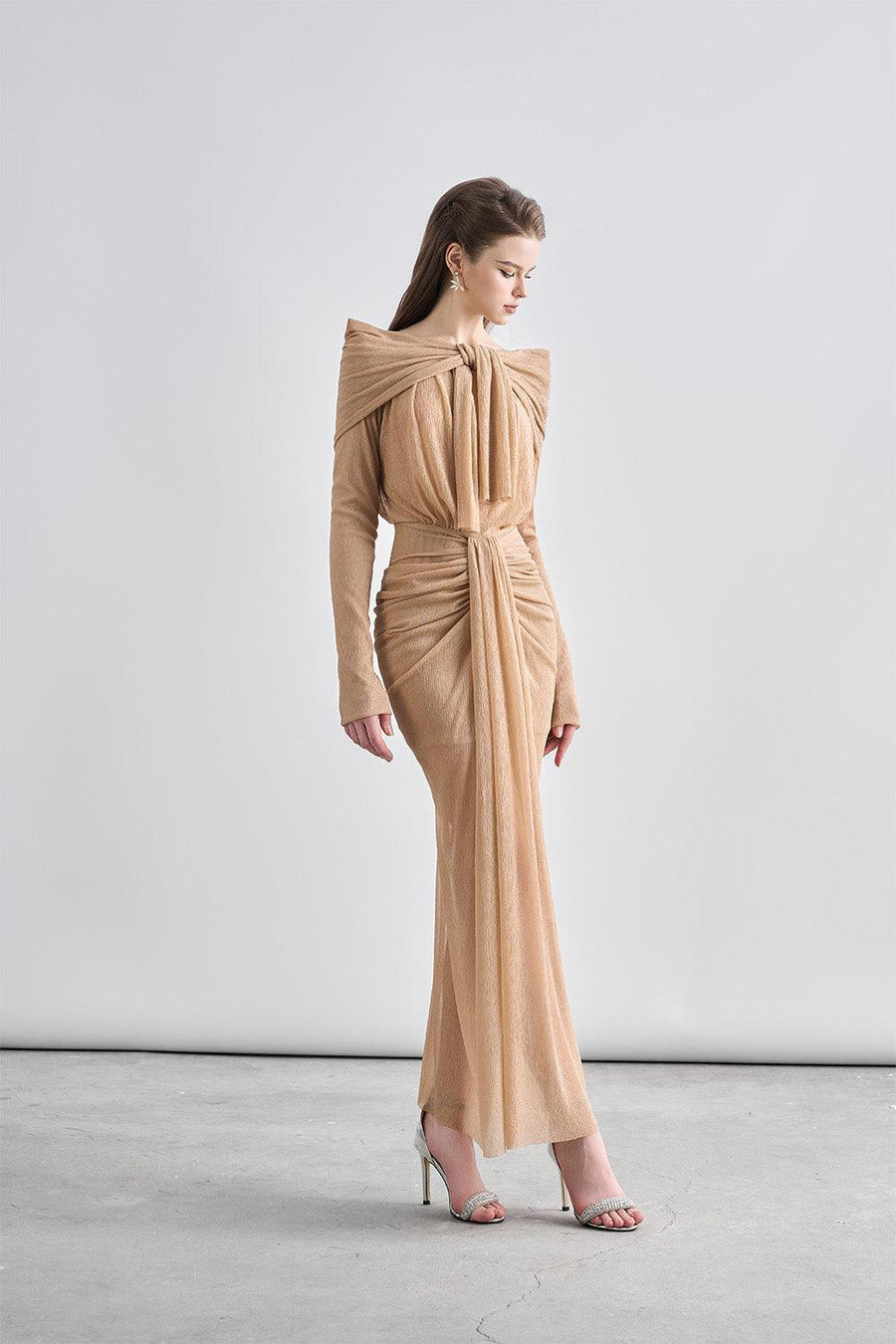 Kora Sarong Boat Neck Mesh Sheer Maxi Dress Maxi Dress Cordia