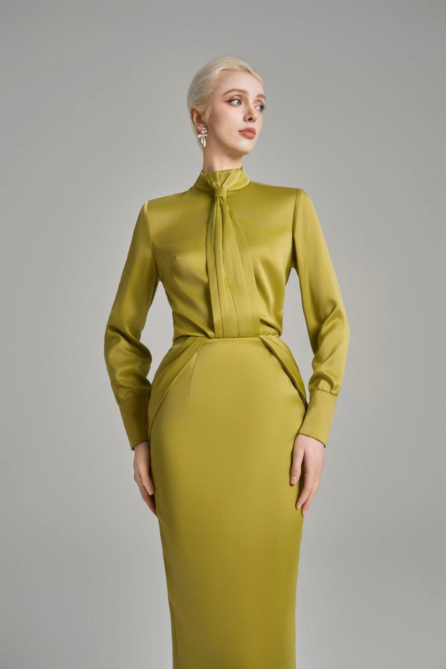 Kori Pegged Side Pleated Silk Midi Skirt Green Skirt Cordia