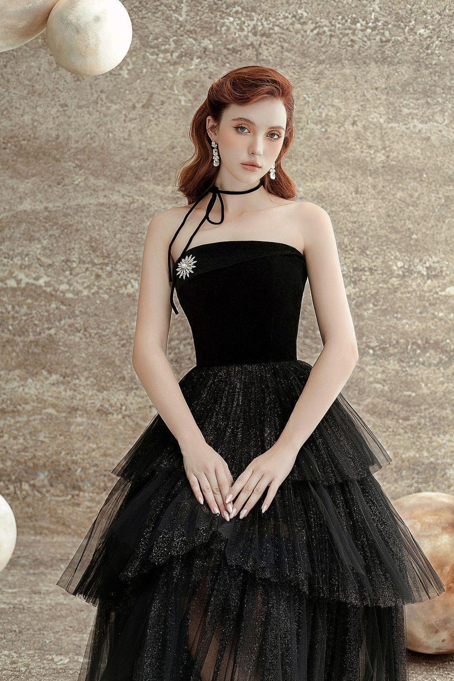 Krystal Layered Straight Across Neck Tulle Midi Dress Midi Dress Delicate