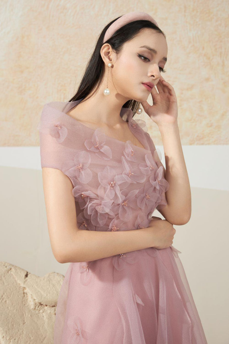 Kudrow Fit and Flare Asymmetric Organza Midi Dress 3